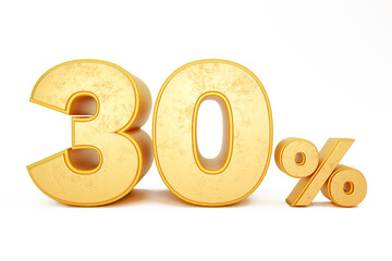 The number thirty percent is in gold - the number 30% is 3D illustrator and render, used for graphic banner design layouts, posters, wallpapers