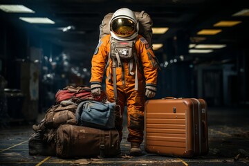 Space traveler. Astronaut with luggage. Generated with AI