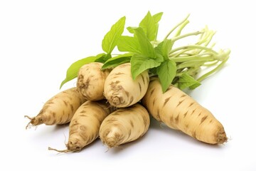 Obraz premium Knobby Raw Jerusalem artichoke isolated. Fresh root vegetable health diet. Generate Ai