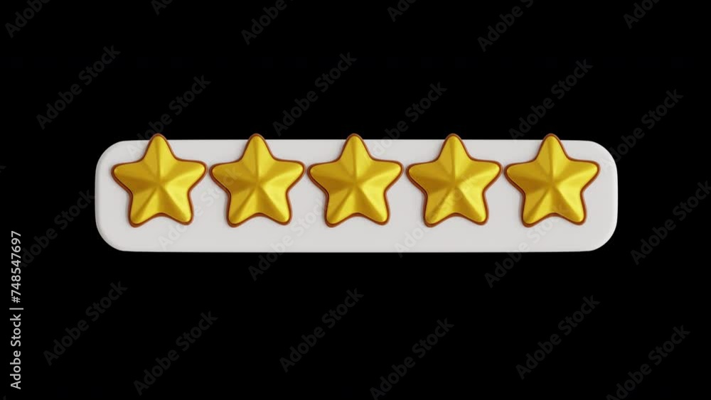 Poster 3d animation of 5-star rating animation for reviewing | alpha channel