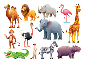 Collection of african animals. Vector cartoon illustration