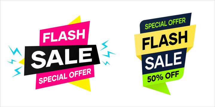 Flash sale, set of sale labels, sale labels and discount tags for digital marketing and business promotion, special offer stickers for business promotion or marketing