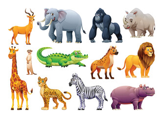 African wild animals set. Vector cartoon illustration