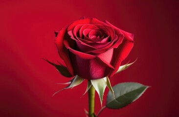 One red rose on red background. Illustration.