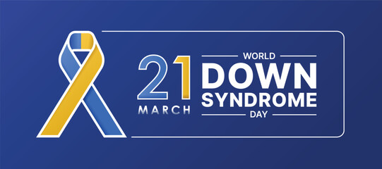 World down syndrome day, 21 march - Text in white frame and Blue and yellow ribbon sign on dark blue background vector design