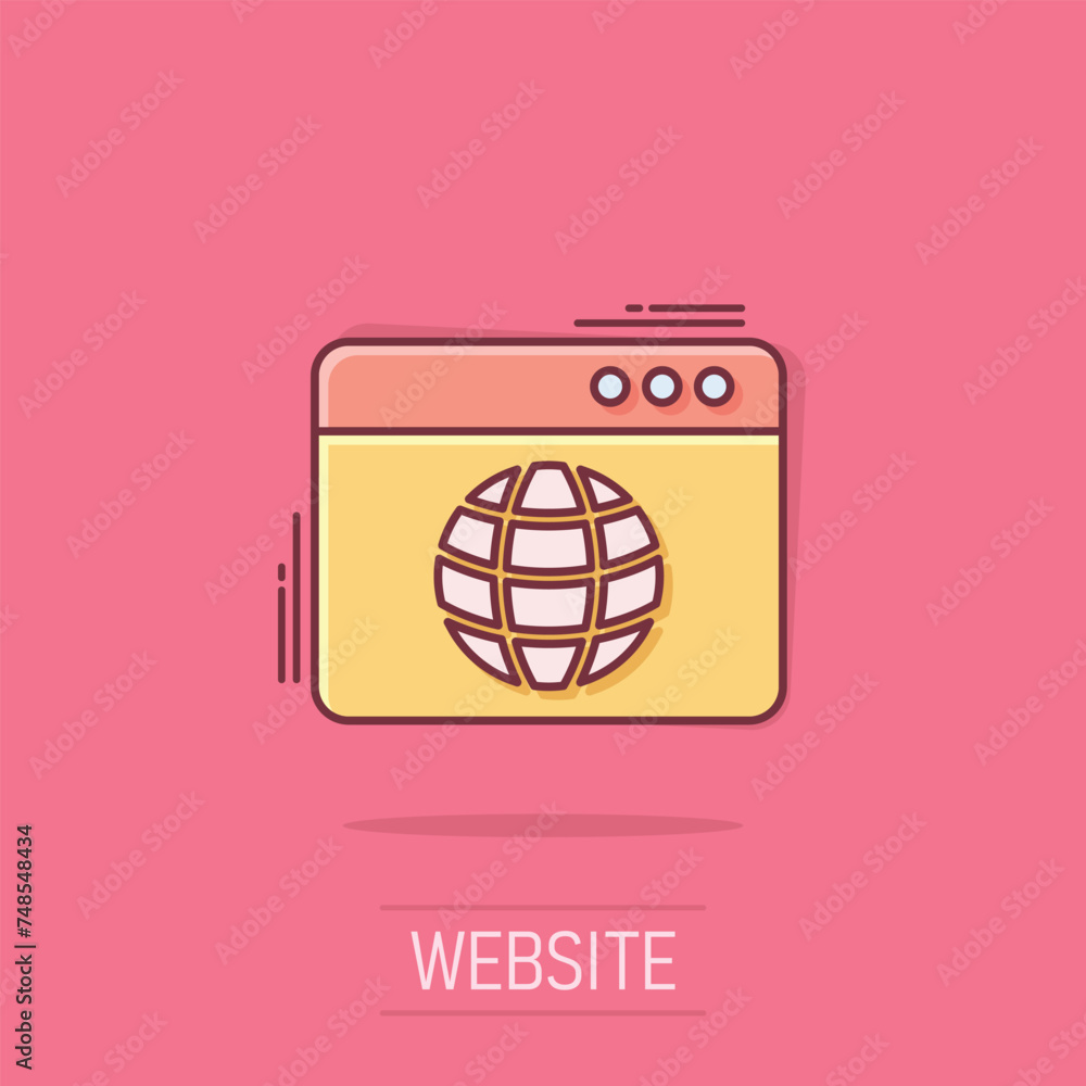 Aufkleber website domain icon in comic style. global internet address cartoon vector illustration on isolated 