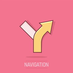 Crossroad icon in comic style. Road direction navigation cartoon vector illustration on isolated background. Locate pin position splash effect business concept.