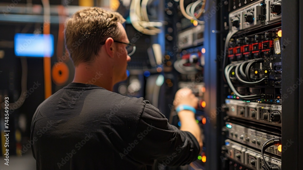 Poster a technician uploads the latest software updates to a realtime alert system