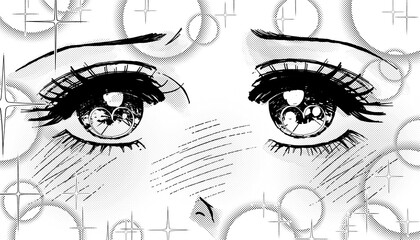 レトロな少女漫画風イラスト・恋する乙女の熱い瞳