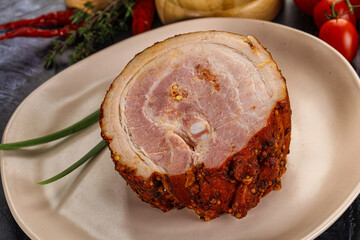 Tasty and fat smoked pork belly