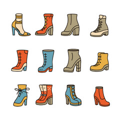 DIfferent type of stylish footwear vector set