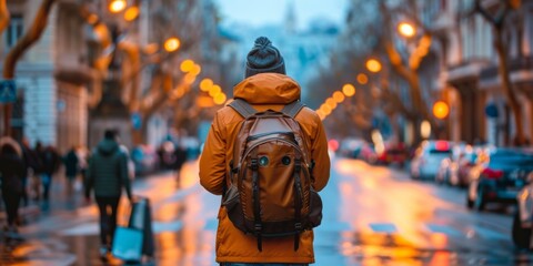 Obraz premium Young Urban Content Creator Documenting City Life With Blurred Surroundings