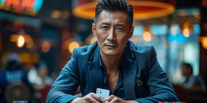 Professional Asian Dealer Reveals Winning Cards On Baccarat Table
