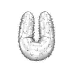 3D inflated balloon letter U with Silver colored meme coin Shiba Inu  pattern