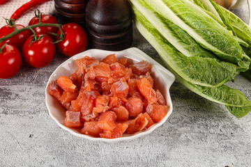Salted salmon cubes for cooking