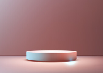 3D white podium against a pink backdrop with lighting minimal style