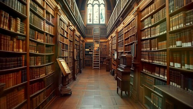 Corridor of bookshelves in a luxury library