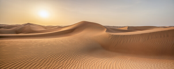 Rub al Khali desert panorama at sunset, Empty Quarter, Abu Dhabi, United Arab Emirates