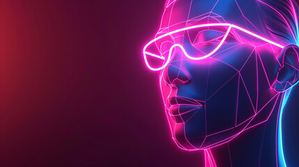 Female face with polygon skin, face biometric identification. Recognition system and Personal data secure concept.