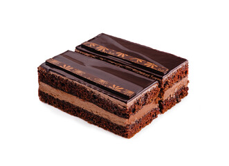 two sliced chocolate cake on a white