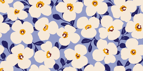 Exotic hand drawn flowers, seamless patterns with floral for fabric, textiles, clothing, wrapping paper, cover, banner, home decor, abstract backgrounds.