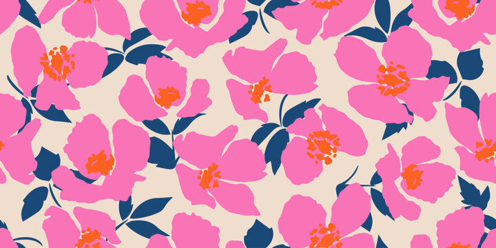 Exotic hand drawn flowers, seamless patterns with floral for fabric, textiles, clothing, wrapping paper, cover, banner, home decor, abstract backgrounds.