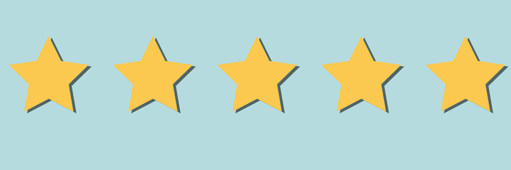 Five star icon. 5 Stars level vector sign. Yellow star good rank status symbol. Best rating gold service isolated on white background