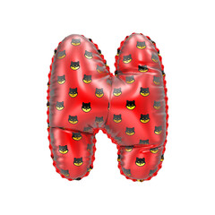 3D inflated balloon letter N with red and yellow meme coin Shiba Inu  pattern