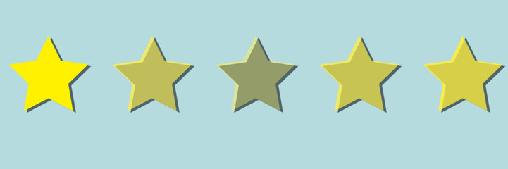 Five star icon. 5 Stars level vector sign. Yellow star good rank status symbol. Best rating gold service isolated on white background