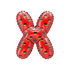 3D inflated balloon letter X with red and yellow meme coin Shiba Inu  pattern