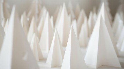 White paper trees arranged neatly on a table surface, creating a minimalist and modern display