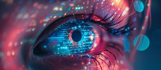 Digital eye sensory technology, Robotic eye with information. - obrazy, fototapety, plakaty