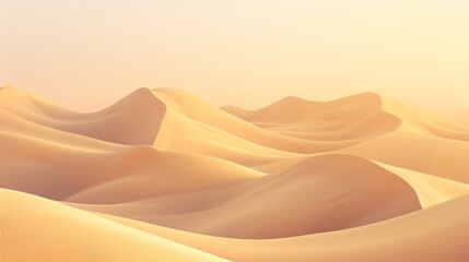 a desert scene with sand dunes in the foreground and a pink sky in the background with a soft light.