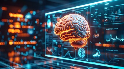 Artificial Brain Display with Turquoise and Orange