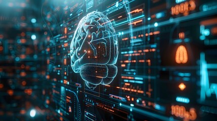 Artificial Intelligence and Brain Neural Networks in Retro-Futuristic Style