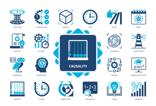 Causality solid icon set