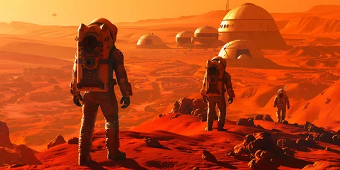 Rolgordijnen Exploration of Mars by astronauts © Stock Photo For You