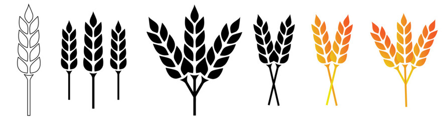 Black cereal icon .Wheat Ears Icons and Logo Set. For Identity Style of Natural Product Company and Farm Company. Organic wheat, bread agriculture and natural eat. Contour lines. Flat design.