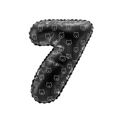 3D inflated balloon Number 7 with black and white meme coin Shiba Inu  pattern