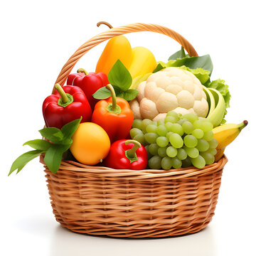 fruit and vegetable basket white background