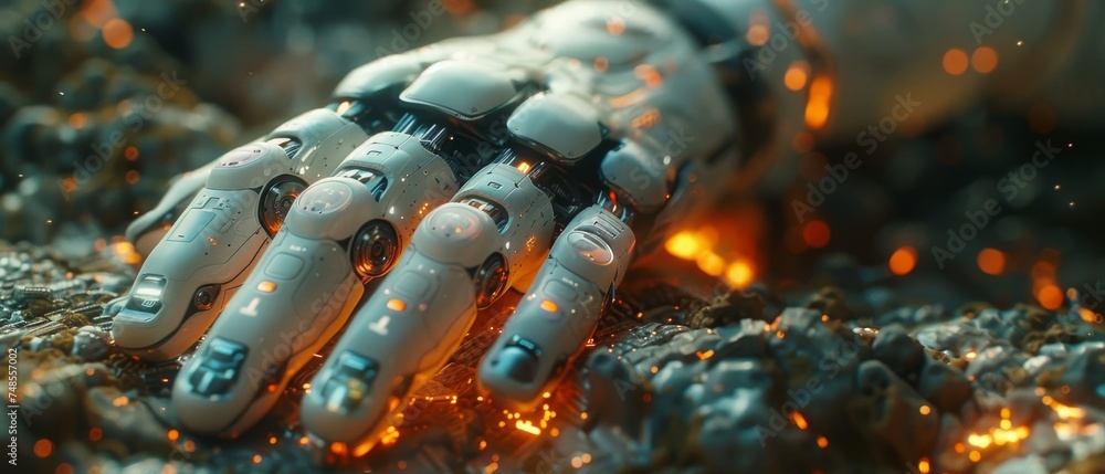 Leinwandbilder AI, artificial intelligence, man using technology smart robots, artificial intelligence by entering commands, futuristic technology transformation. Chat with AIs.