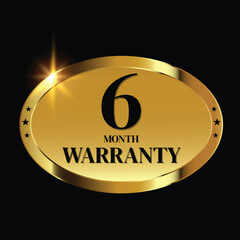 6 month warranty logo with golden banner and golden ribbon.Vector illustration.