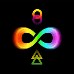 Infinity symbols in rainbow colors on black background, vector