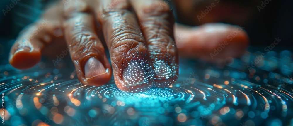 Aufkleber fingerprint biometric identification and approval for businessmen. conceptual security and password 