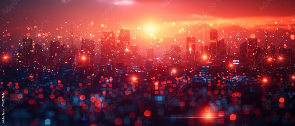 Leinwandbilder Creating a smart city using abstract polygon patterns and speed line lights, connecting big data.