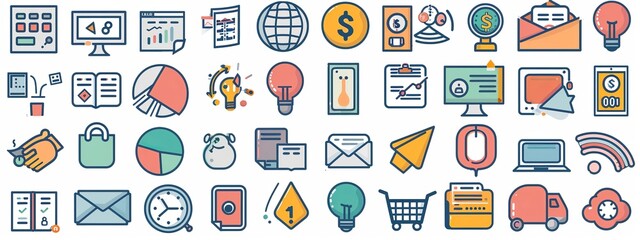 Mega set of icons in trendy line style. Business, ecommerce, finance, accounting