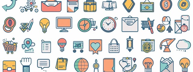 Mega set of icons in trendy line style. Business, ecommerce, finance, accounting