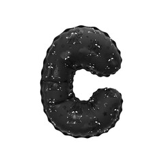 3D inflated balloon letter C with black sloth animal cartoon pattern