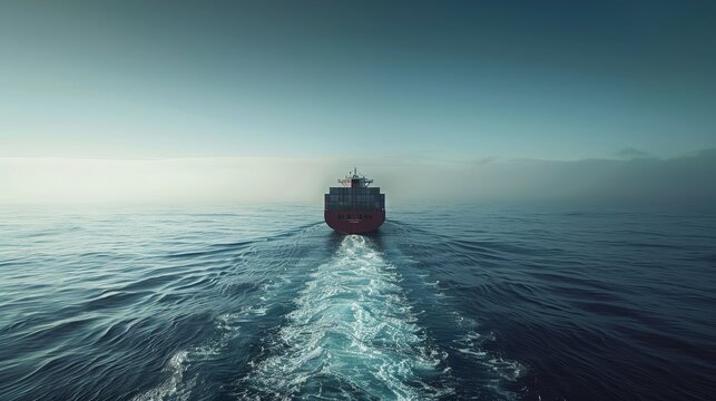 Container cargo ship sailing on the high seas