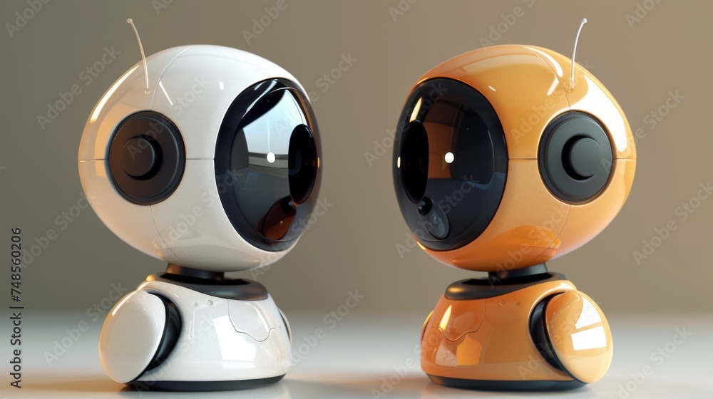 Poster An avatar of a cute happy robot. Chat bot vector icon in a simple, modern flat style.